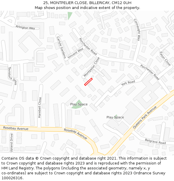 25, MONTPELIER CLOSE, BILLERICAY, CM12 0UH: Location map and indicative extent of plot