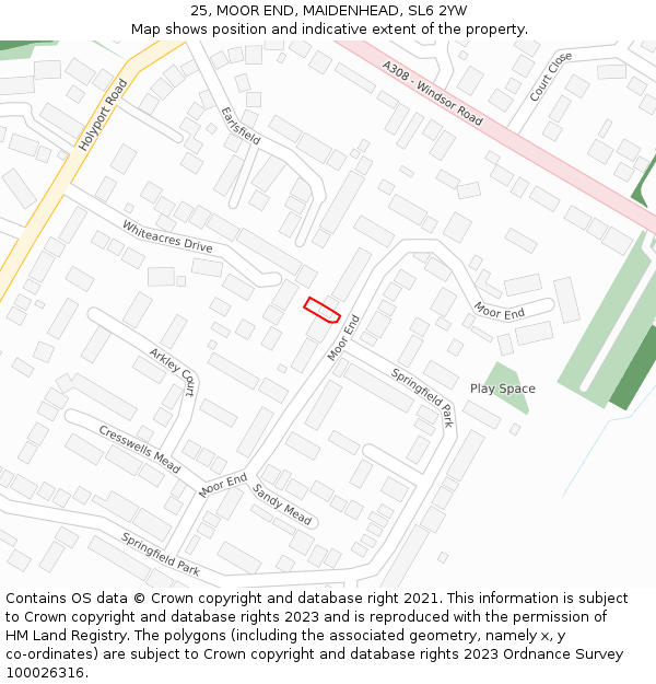 25, MOOR END, MAIDENHEAD, SL6 2YW: Location map and indicative extent of plot