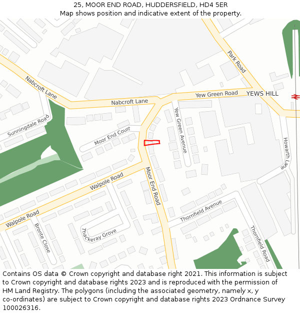 25, MOOR END ROAD, HUDDERSFIELD, HD4 5ER: Location map and indicative extent of plot