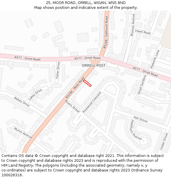 25, MOOR ROAD, ORRELL, WIGAN, WN5 8ND: Location map and indicative extent of plot