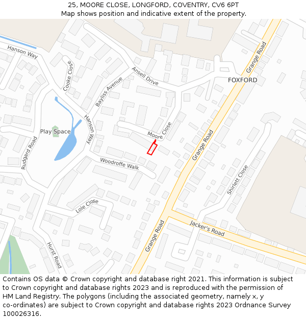 25, MOORE CLOSE, LONGFORD, COVENTRY, CV6 6PT: Location map and indicative extent of plot