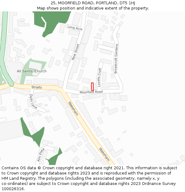 25, MOORFIELD ROAD, PORTLAND, DT5 1HJ: Location map and indicative extent of plot