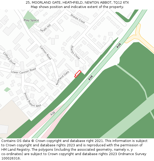 25, MOORLAND GATE, HEATHFIELD, NEWTON ABBOT, TQ12 6TX: Location map and indicative extent of plot