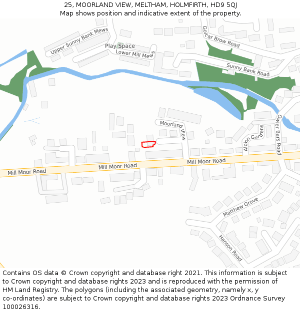 25, MOORLAND VIEW, MELTHAM, HOLMFIRTH, HD9 5QJ: Location map and indicative extent of plot