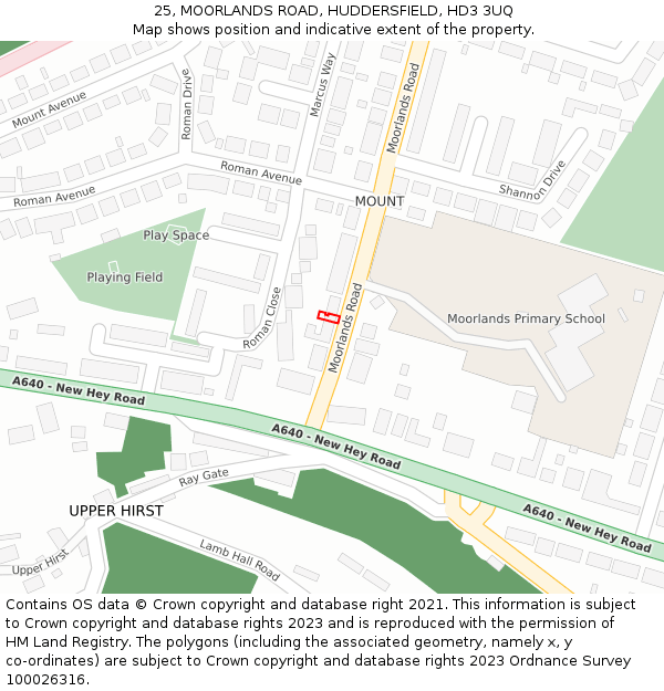 25, MOORLANDS ROAD, HUDDERSFIELD, HD3 3UQ: Location map and indicative extent of plot