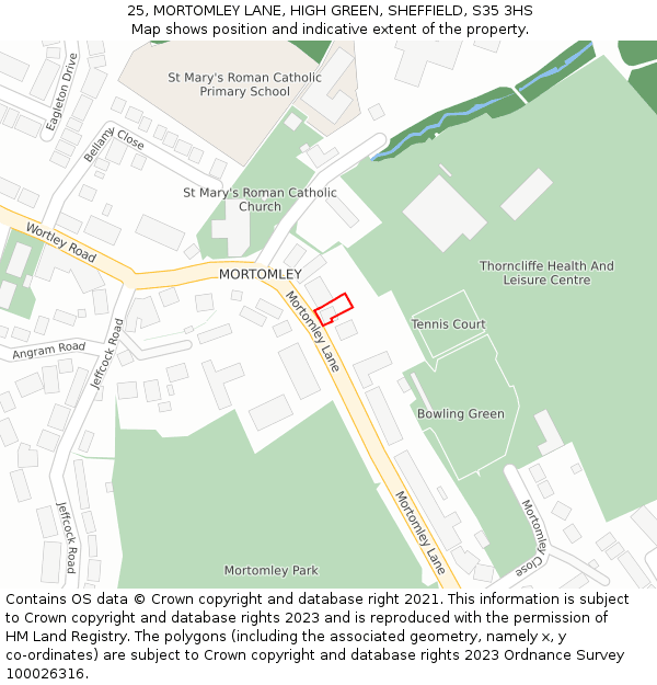 25, MORTOMLEY LANE, HIGH GREEN, SHEFFIELD, S35 3HS: Location map and indicative extent of plot
