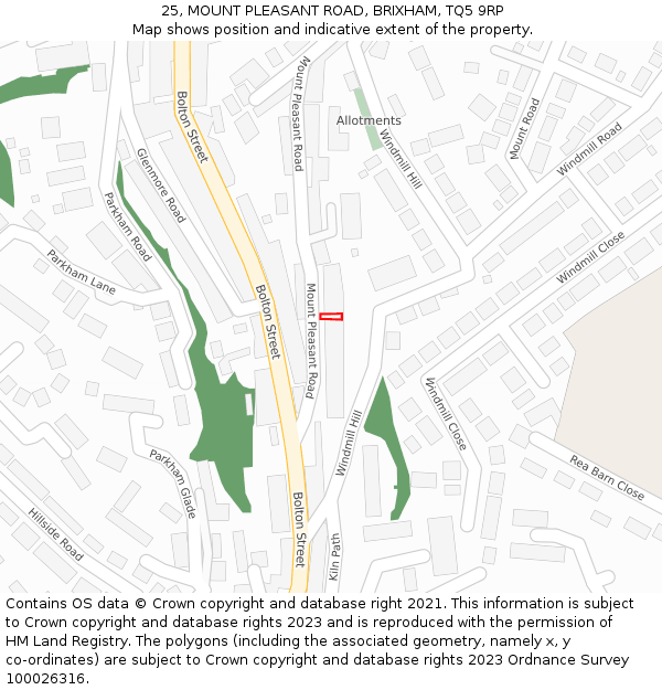 25, MOUNT PLEASANT ROAD, BRIXHAM, TQ5 9RP: Location map and indicative extent of plot