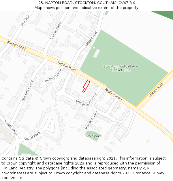 25, NAPTON ROAD, STOCKTON, SOUTHAM, CV47 8JX: Location map and indicative extent of plot