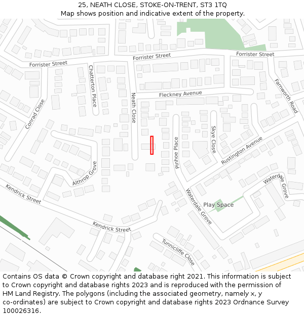 25, NEATH CLOSE, STOKE-ON-TRENT, ST3 1TQ: Location map and indicative extent of plot