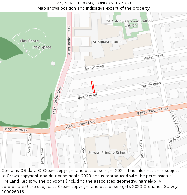 25, NEVILLE ROAD, LONDON, E7 9QU: Location map and indicative extent of plot