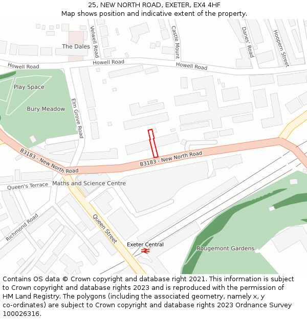 25, NEW NORTH ROAD, EXETER, EX4 4HF: Location map and indicative extent of plot