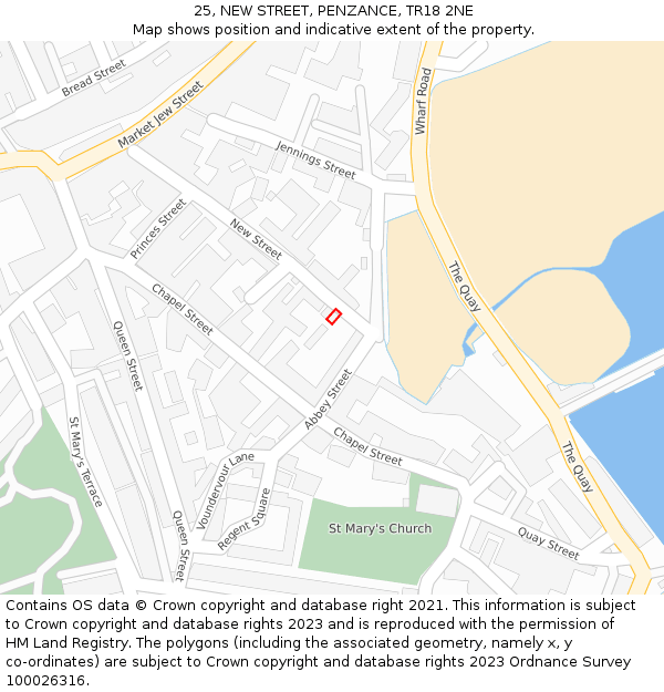 25, NEW STREET, PENZANCE, TR18 2NE: Location map and indicative extent of plot