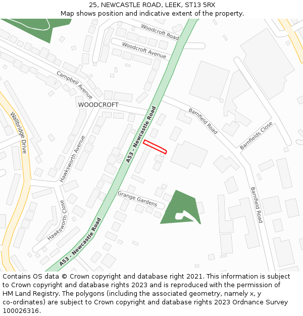 25, NEWCASTLE ROAD, LEEK, ST13 5RX: Location map and indicative extent of plot