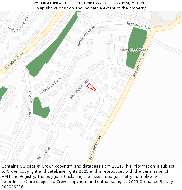 25, NIGHTINGALE CLOSE, RAINHAM, GILLINGHAM, ME8 8HR: Location map and indicative extent of plot