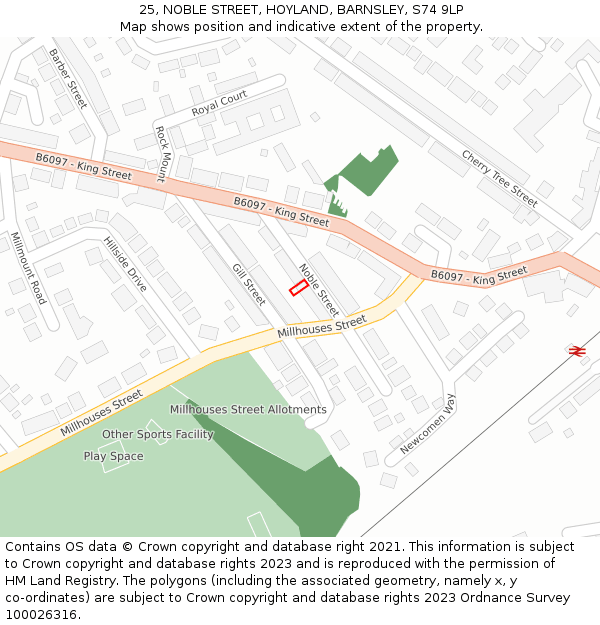 25, NOBLE STREET, HOYLAND, BARNSLEY, S74 9LP: Location map and indicative extent of plot
