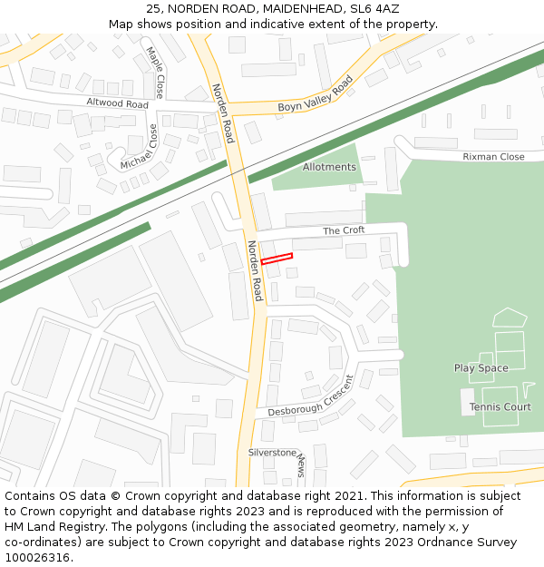 25, NORDEN ROAD, MAIDENHEAD, SL6 4AZ: Location map and indicative extent of plot