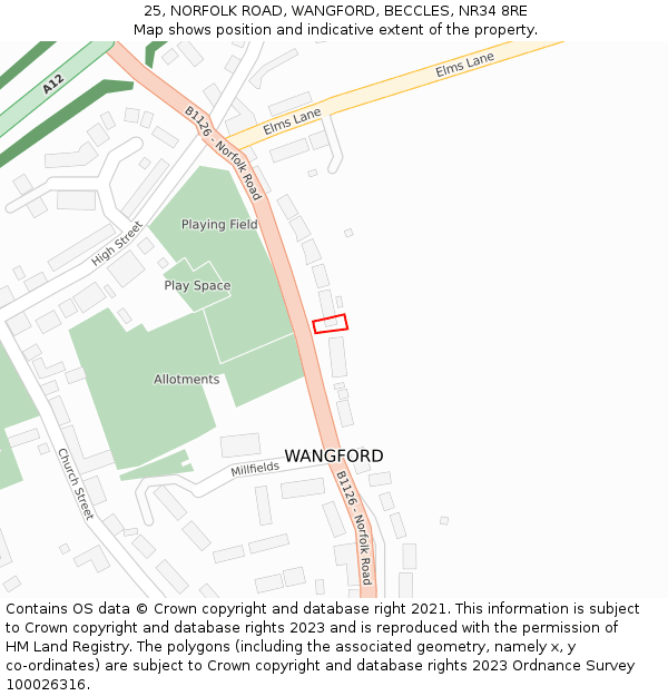 25, NORFOLK ROAD, WANGFORD, BECCLES, NR34 8RE: Location map and indicative extent of plot