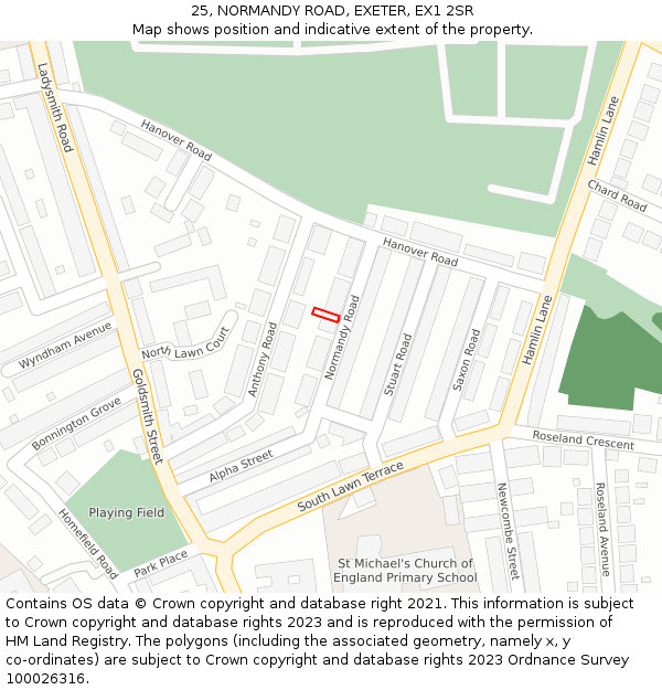 25, NORMANDY ROAD, EXETER, EX1 2SR: Location map and indicative extent of plot