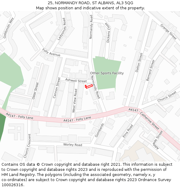 25, NORMANDY ROAD, ST ALBANS, AL3 5QG: Location map and indicative extent of plot