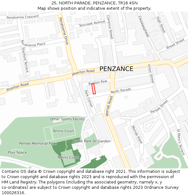 25, NORTH PARADE, PENZANCE, TR18 4SN: Location map and indicative extent of plot