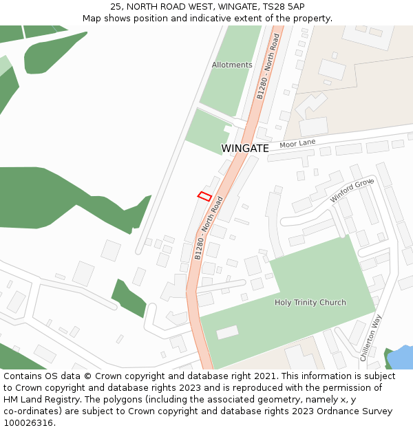 25, NORTH ROAD WEST, WINGATE, TS28 5AP: Location map and indicative extent of plot