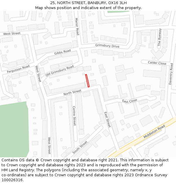 25, NORTH STREET, BANBURY, OX16 3LH: Location map and indicative extent of plot