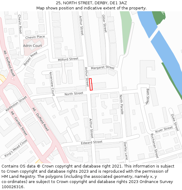 25, NORTH STREET, DERBY, DE1 3AZ: Location map and indicative extent of plot