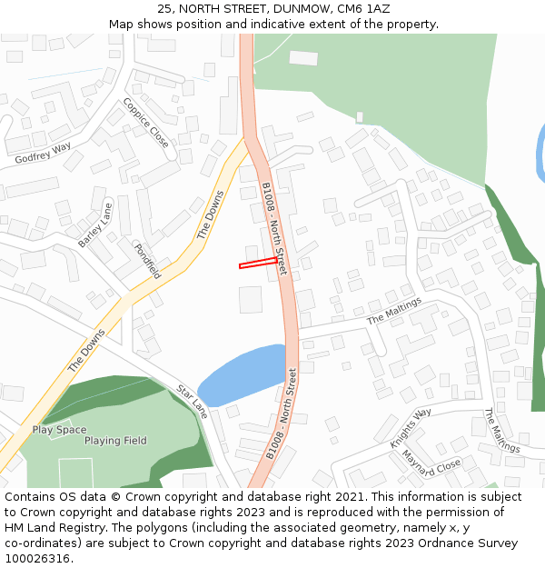 25, NORTH STREET, DUNMOW, CM6 1AZ: Location map and indicative extent of plot