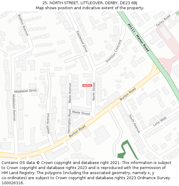 25, NORTH STREET, LITTLEOVER, DERBY, DE23 6BJ: Location map and indicative extent of plot