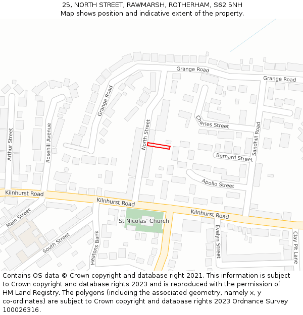 25, NORTH STREET, RAWMARSH, ROTHERHAM, S62 5NH: Location map and indicative extent of plot