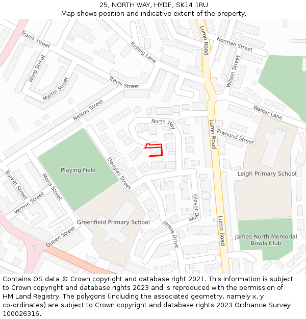 25, NORTH WAY, HYDE, SK14 1RU: Location map and indicative extent of plot