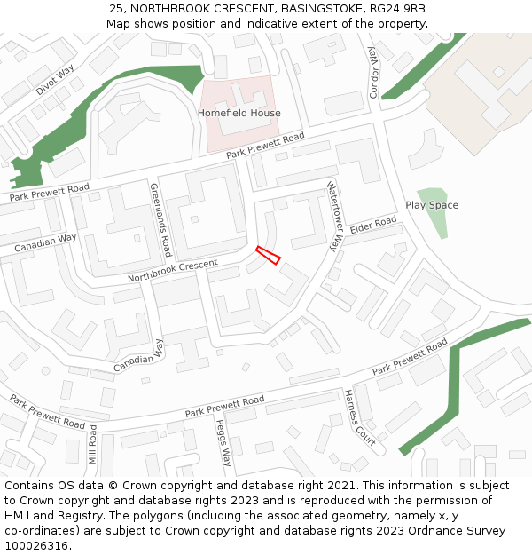 25, NORTHBROOK CRESCENT, BASINGSTOKE, RG24 9RB: Location map and indicative extent of plot