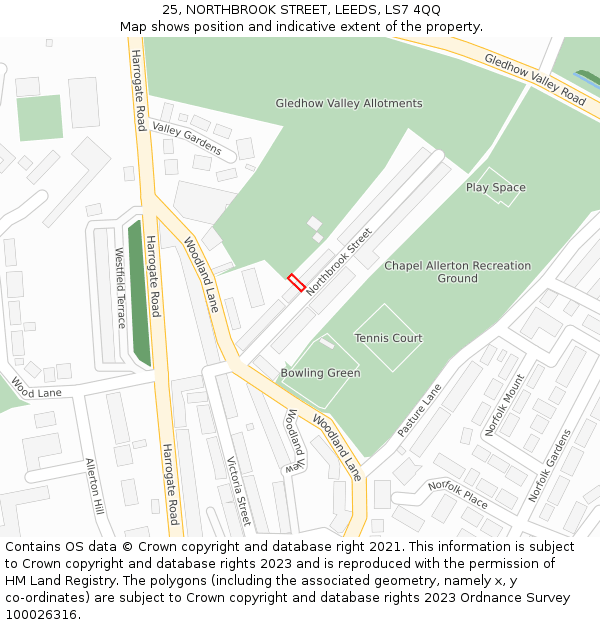 25, NORTHBROOK STREET, LEEDS, LS7 4QQ: Location map and indicative extent of plot