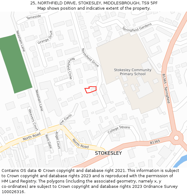 25, NORTHFIELD DRIVE, STOKESLEY, MIDDLESBROUGH, TS9 5PF: Location map and indicative extent of plot
