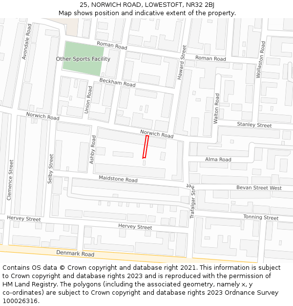 25, NORWICH ROAD, LOWESTOFT, NR32 2BJ: Location map and indicative extent of plot