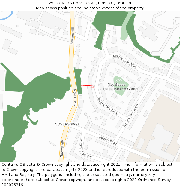 25, NOVERS PARK DRIVE, BRISTOL, BS4 1RF: Location map and indicative extent of plot