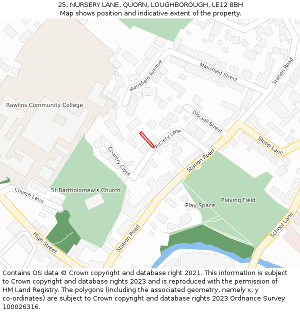 25, NURSERY LANE, QUORN, LOUGHBOROUGH, LE12 8BH: Location map and indicative extent of plot