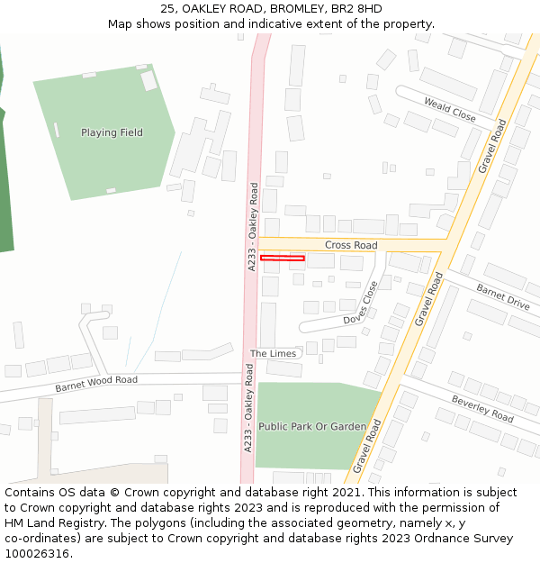 25, OAKLEY ROAD, BROMLEY, BR2 8HD: Location map and indicative extent of plot