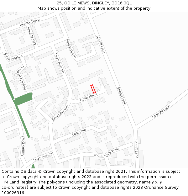 25, ODILE MEWS, BINGLEY, BD16 3QL: Location map and indicative extent of plot
