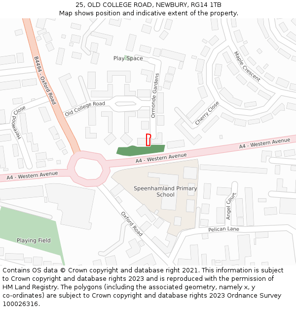 25, OLD COLLEGE ROAD, NEWBURY, RG14 1TB: Location map and indicative extent of plot