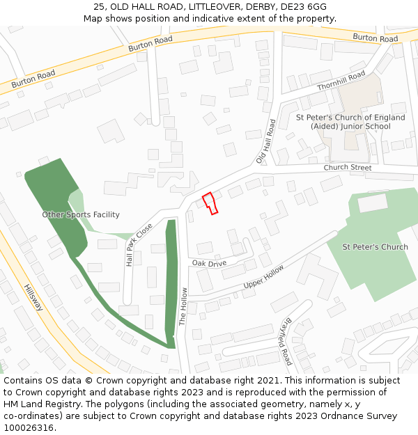 25, OLD HALL ROAD, LITTLEOVER, DERBY, DE23 6GG: Location map and indicative extent of plot