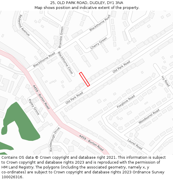 25, OLD PARK ROAD, DUDLEY, DY1 3NA: Location map and indicative extent of plot