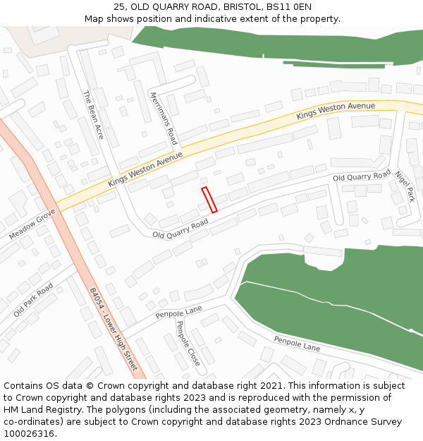 25, OLD QUARRY ROAD, BRISTOL, BS11 0EN: Location map and indicative extent of plot