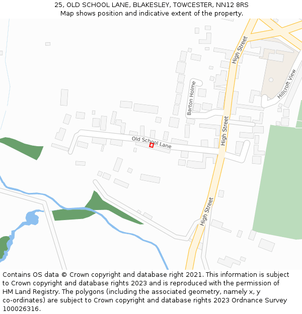 25, OLD SCHOOL LANE, BLAKESLEY, TOWCESTER, NN12 8RS: Location map and indicative extent of plot