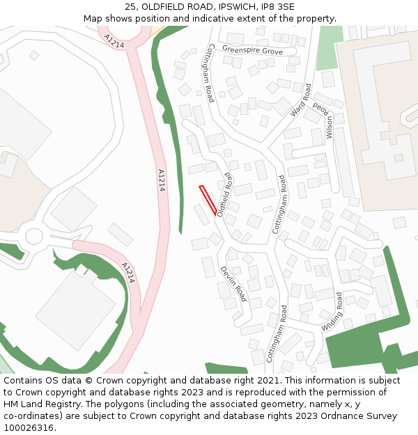 25, OLDFIELD ROAD, IPSWICH, IP8 3SE: Location map and indicative extent of plot