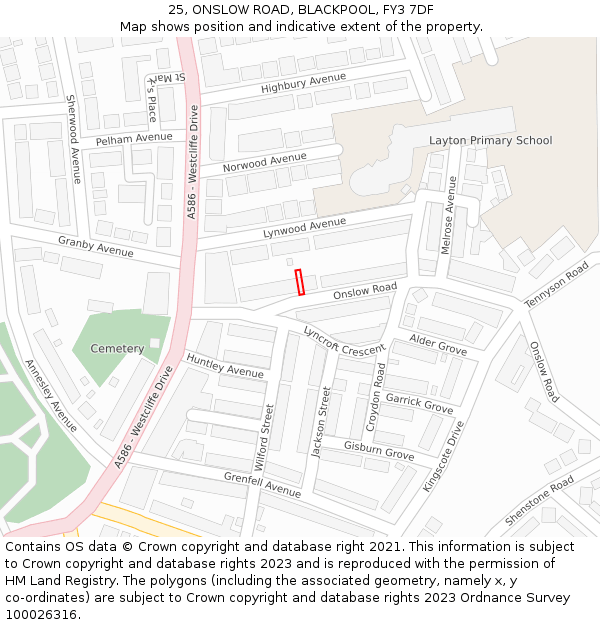 25, ONSLOW ROAD, BLACKPOOL, FY3 7DF: Location map and indicative extent of plot