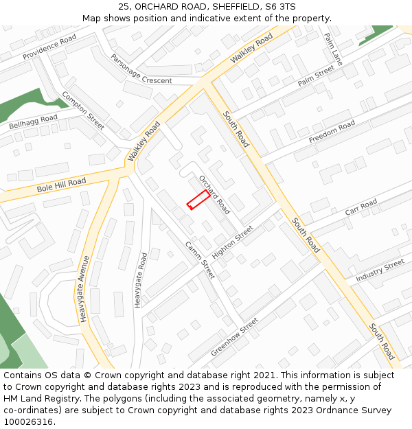 25, ORCHARD ROAD, SHEFFIELD, S6 3TS: Location map and indicative extent of plot