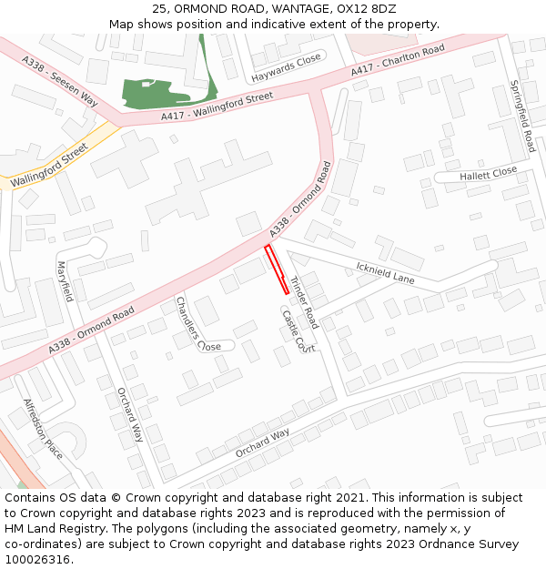 25, ORMOND ROAD, WANTAGE, OX12 8DZ: Location map and indicative extent of plot