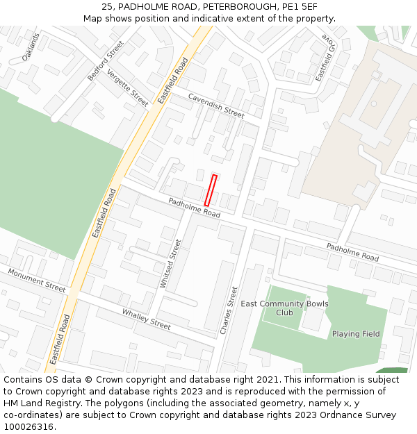 25, PADHOLME ROAD, PETERBOROUGH, PE1 5EF: Location map and indicative extent of plot