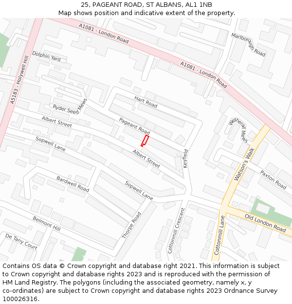 25, PAGEANT ROAD, ST ALBANS, AL1 1NB: Location map and indicative extent of plot